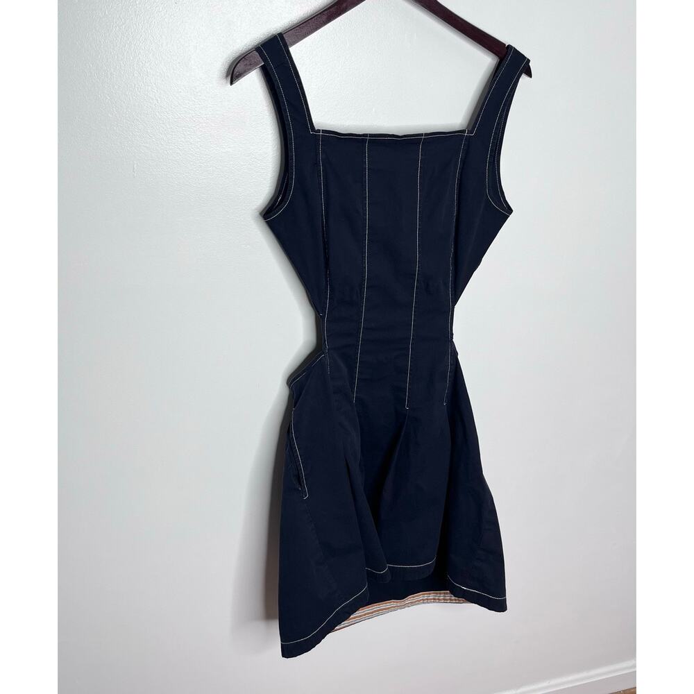 Maeve Anthropologie Contrast Stitched Mini Dress Black Cutout Fit Flare US 10 - Picture 4 of 8